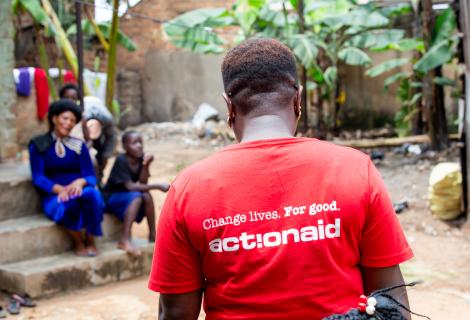 A person wearing an ActionAid t-shirt