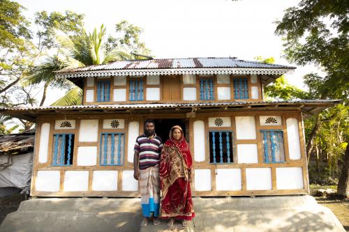 Fisherman Janhangir and his wife Nayantara from the neighbouring village of Charipara have also adapted their home to combat regular floods. During high tide the water level rises to just below the entrance.