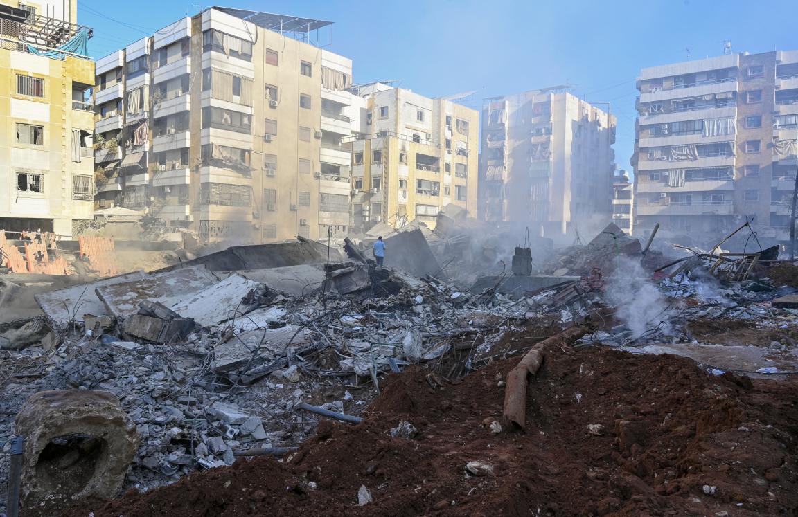 Damage to buildings in Beirut following Israeli strikes in Beirut, Lebanon