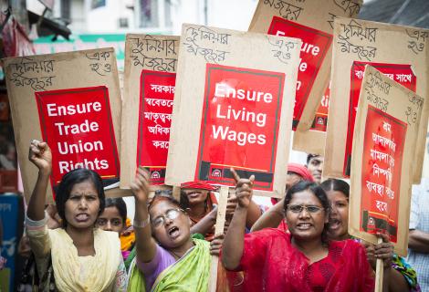 Women from the Rights Café in Bangladesh demanding labour rights