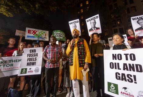 Protestors demanding an end to the influence of the fossil fuel industry