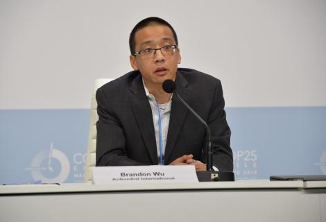 Brandon Wu taking part in a climate change panel discussion