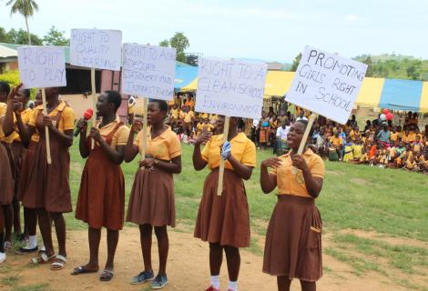 Schoolgirls in Ghana demanding their right to an education