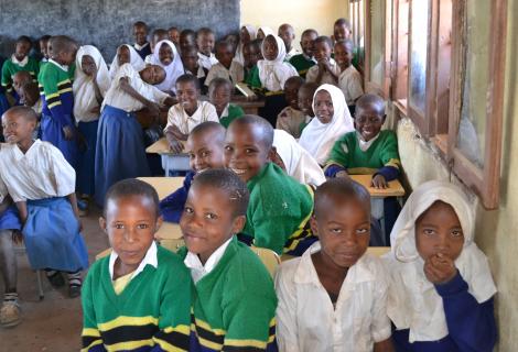 Photo of a group of schoolchildren in their classroom