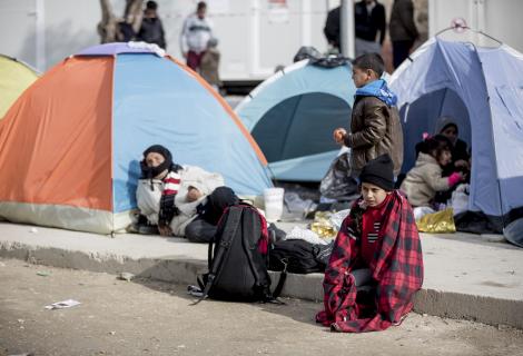 A photo of some child refugees in a camp in Lesvos, Greece