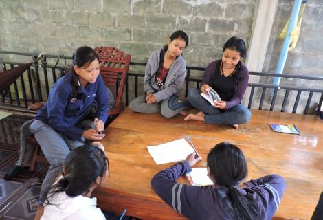 Young women taking part in a research exercise in Cambodia