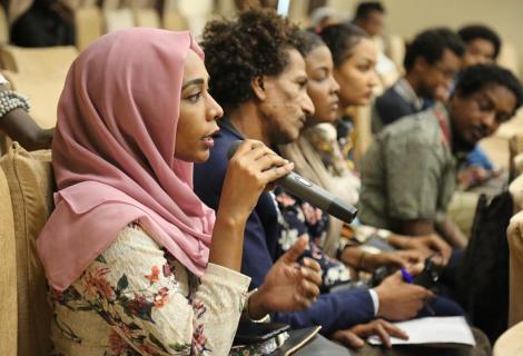 Young people in Sudan talking about their experience in practicing democracy and their role in the political transition at the Youth Open Dialogue