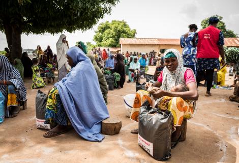 Some recipients of relief packages put together by ActionAid and distributed in Gwalada community.