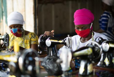 Nima and her mother earn an income from their sewing shop in Tamale Peri, Ghana