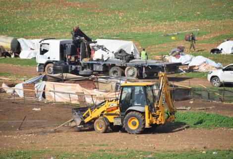 Yellow tractor destroys the village of Humsa in occupied Jordan Valley 
