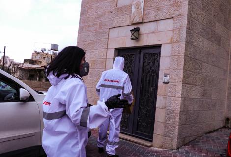 Staff and volunteers from ActionAid Palestine are distributing medical and hygiene supplies to Palestinian families.