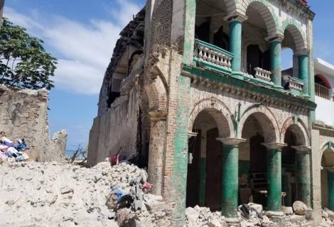 Destruction caused by earthquake in Haiti, building collapsed, rubble