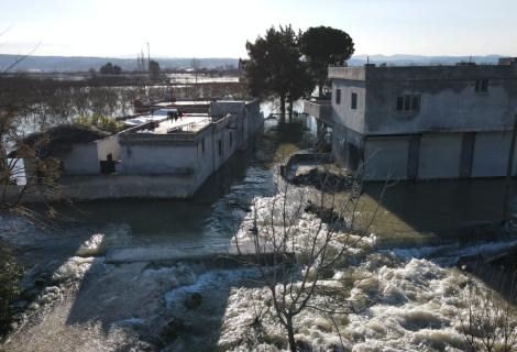 Flooded town in northwest Syria in the aftermath of the earthquake.  Violet, ActionAid's partner, are responding in this town through distributions.