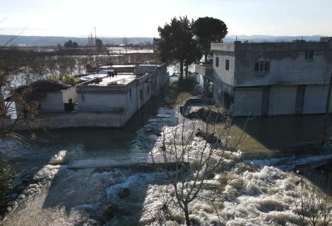Flooded town in northwest Syria in the aftermath of the earthquake. Violet, ActionAid's partner, are responding in this town through distributions.