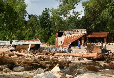 Homes destroyed by Tropical Cyclone Freddy in Phalombe southern Malawi 