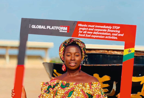 Salomey, holding the placard, is a passionate young advocate and a member of the Young Urban Women Movement in Ghana.
