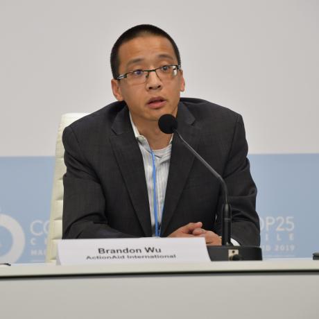 Brandon Wu taking part in a climate change panel discussion