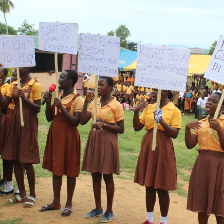 Schoolgirls in Ghana demanding their right to an education