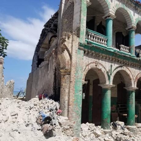 Destruction caused by earthquake in Haiti, building collapsed, rubble 