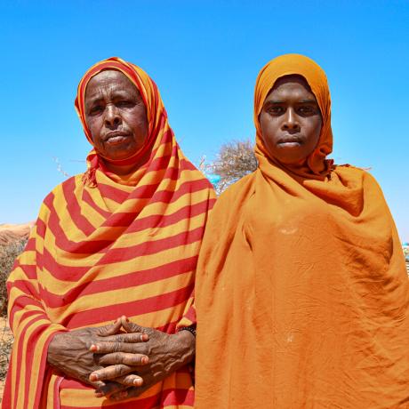 Saafi ilan Waa Raage (left), a displaced mother living in Giro-Sumo IDP Camp, Somalailfn