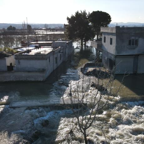 Flooded town in northwest Syria in the aftermath of the earthquake. Violet, ActionAid's partner, are responding in this town through distributions.