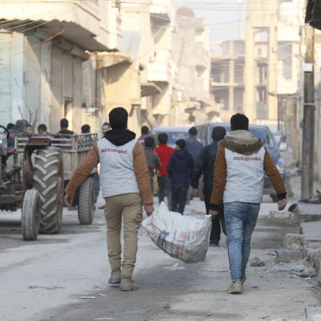 ActionAid's local partner Violet distribute wood and heating materials in Northwest Syria