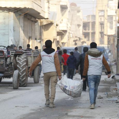 ActionAid's local partner Violet distribute wood and heating materials in Northwest Syria