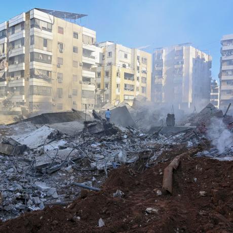 Damage to buildings in Beirut following Israeli strikes in Beirut, Lebanon