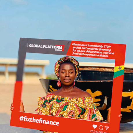 Salomey, holding the placard, is a passionate young advocate and a member of the Young Urban Women Movement in Ghana.