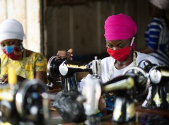 Nima and her mother earn an income from their sewing shop in Tamale Peri, Ghana