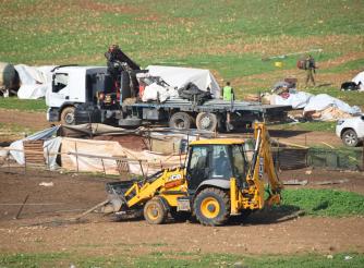 Yellow tractor destroys the village of Humsa in occupied Jordan Valley 