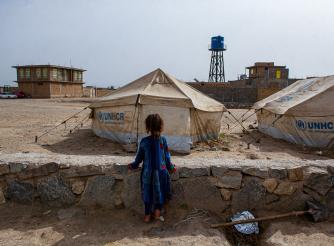 A girl stands in Shaiday refugee camp near Herat, which is home to 42,000 families.