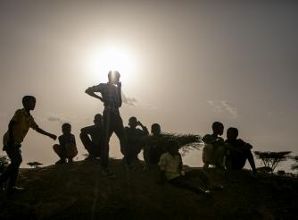 men and boys at an IDP camp Somaliland,