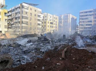 Damage to buildings in Beirut following Israeli strikes in Beirut, Lebanon