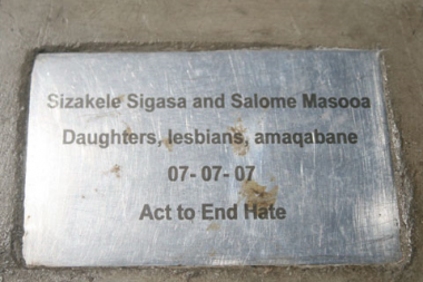 A plaque commemorating Sizakele Sigasa and Salome Masooa