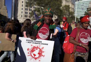 An activist taking part in the global climate strike on 20 September 2019