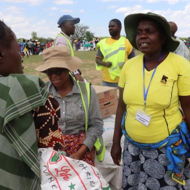 Emma Mutambiranwa, 45 at the food distribution point