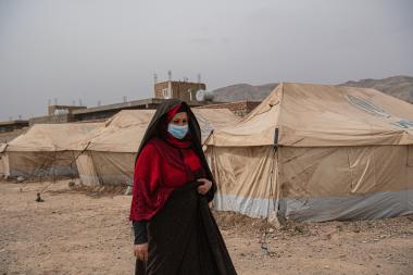 Maliha Malikpour stands in Shaiday refugee camp near Herat, which is home to 42,000 families.